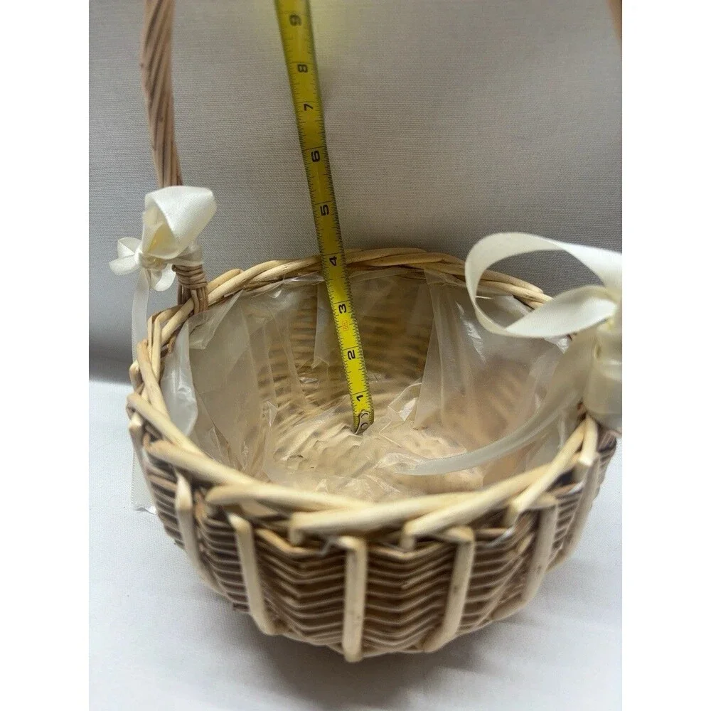 Rattan Flower Girl Basket Wicker Wedding Petal Basket Handwoven Rustic W/ Handle